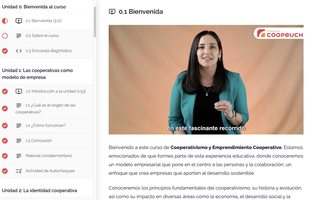 Diseño curricular y producción de curso online Tus Primeros Pasos al Cooperativismo